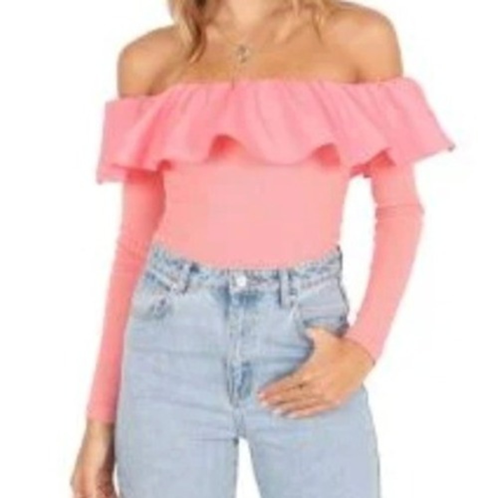 Petal + Pup Off Shoulder Ruffle Ribbed Knit Top 4 Pink Romantic Party Balletcore